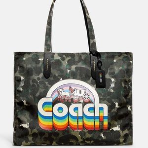 100 Percent Recycled Canvas Tote 42 With Camo Print And Rainbow Horse And Carri